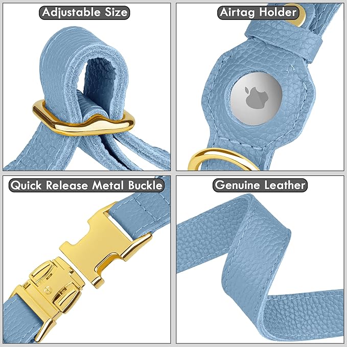 Leather Airtag Dog Collar - Soft Tracking Dog Collar with Apple AirTag Holder and Metal Buckle - Safety GPS Pet Collars for Small Medium Large Dogs Puppy Pink Red (Cornflower, M, 14"-18" Neck Fit)