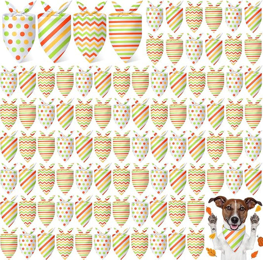 100 Pieces Fall Dog Bandanas Bulk Colorful Autumn Bandanas for Dogs with Polka Dot Stripe Wave Patterns for Pets Doggies Fall Autumn Thanksgiving Party Costume Accessories