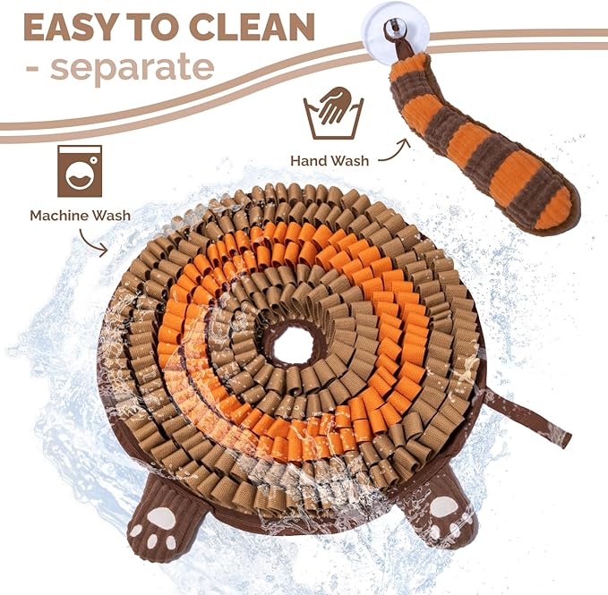 POPUPJOYS Durable Hide & Seek Snuffle Mat for Dogs, 2-in-1 Enrichment Puzzle Toy with Detachable Tail & Squeaker, Adjustable Difficulty Level with Suction, Machine Washable, Gift-Ready (Red Panda)