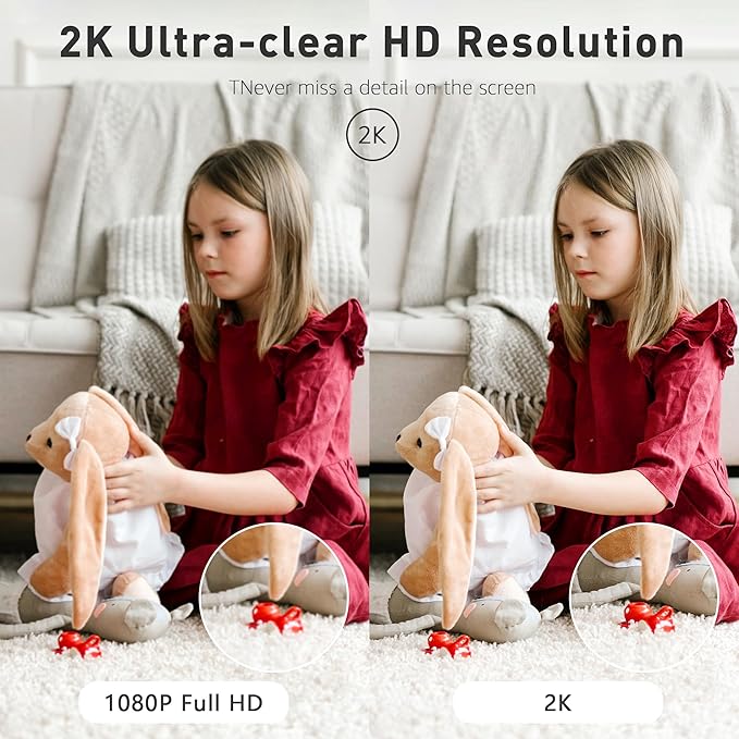 WiFi Security Camera, 2K Indoor Camera with Night Vision, Motion Detection Pet Monitor, 24/7 SD Card Storage, App Control and Mobile Alerts, Home Camera with 2-Way Voice, Compatible with Alexa