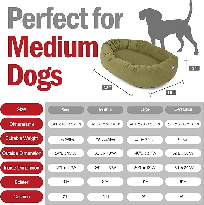 Majestic Pet 32 Inch Suede Calming Dog Bed Washable 32x23x7 (Inch) – Cozy Soft Round Donut Dog Bed with Spine Support for Dogs to Rest Their Head - Pet Bed Medium – Sage (2025)
