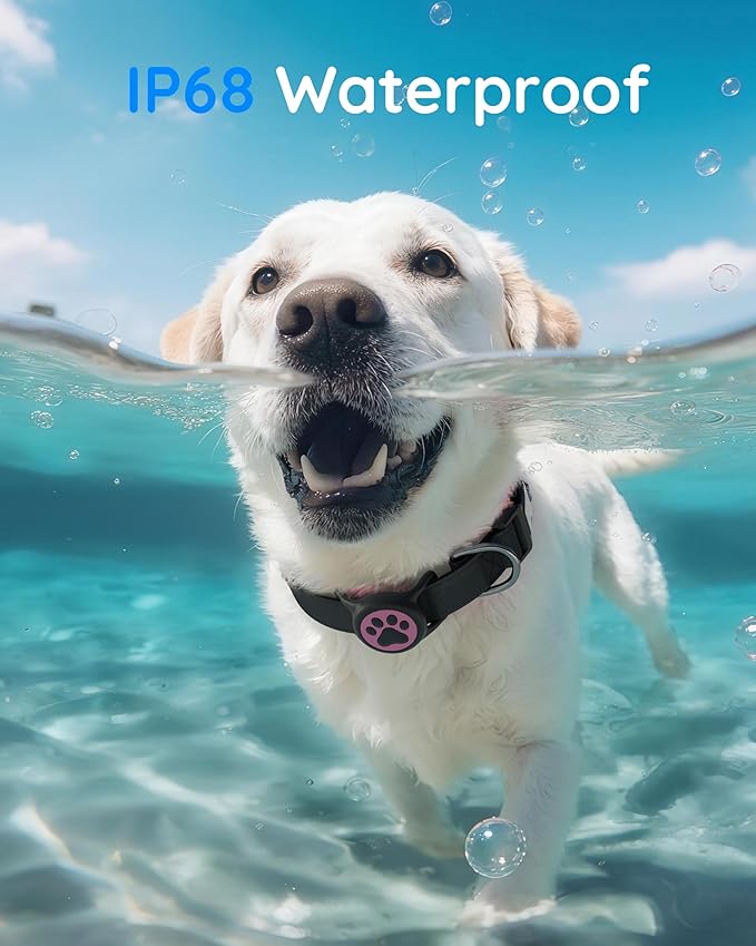 IP68 Waterpoof Dog Air tag Holder, Stretchy Silicone Full Body Covered Apple Air Tag Holder for Dog Cat Collar Fit All Width Collar (Black & Rose, 1 Pack)