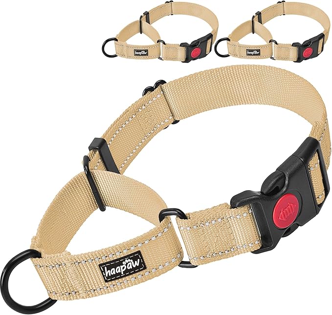 haapaw 2 Packs Martingale Dog Collar with Quick Release Buckle Reflective Dog Training Collars for Small Medium Large Dogs (L Neck 17"-21", Beige, 1+1 Packs)
