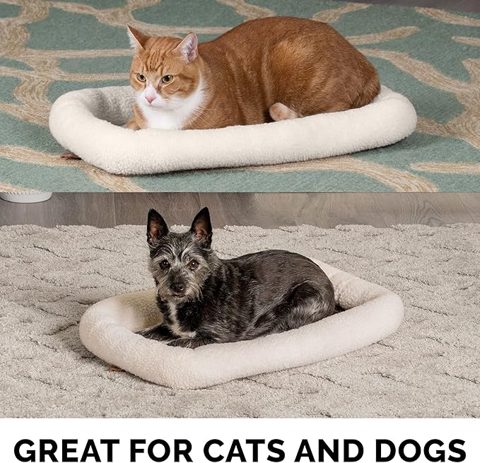 Furhaven Dog Bed for Extra Small Dogs & Indoor Cats, 100% Washable, Sized to Fit Crates - Sherpa Fleece Bolster Crate Pad - Cream, Extra Small