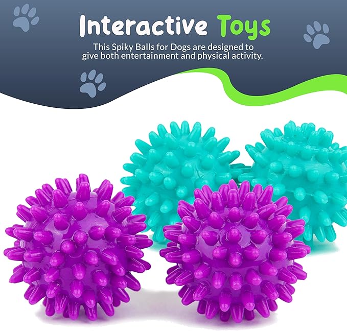 Spiky Dog Ball 1.8 Inch Squeaky Toy for Small Dogs Aggressive Chewers Puppy Teething Toys Dog Spike Ball for Training and Teeth Cleaning - 8 Pack