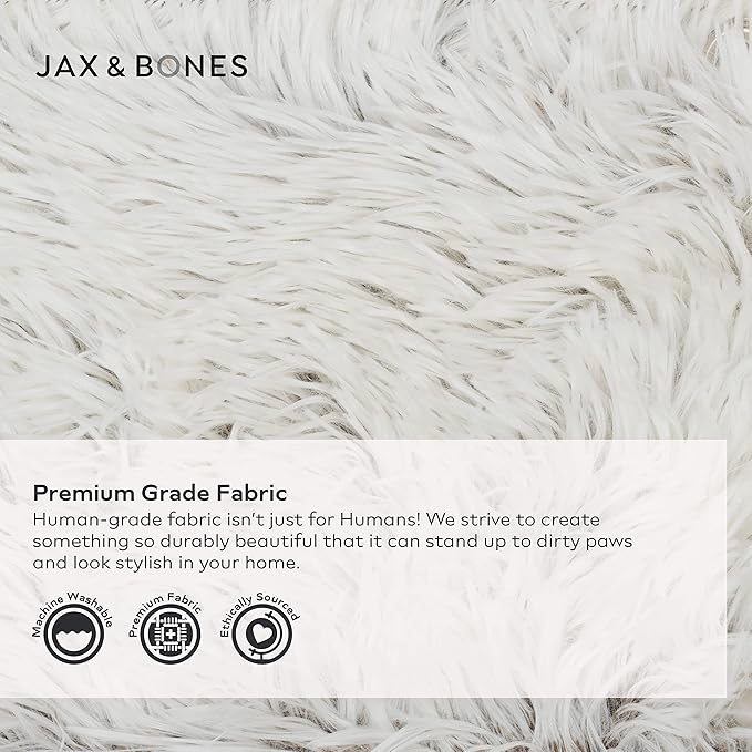 Jax & Bones Dog Napper - Machine Washable Shag Bed for Dogs - Extra Heavy Duty Bolstered Sides - Medium White Dog Mat | 35 x 27 Inches