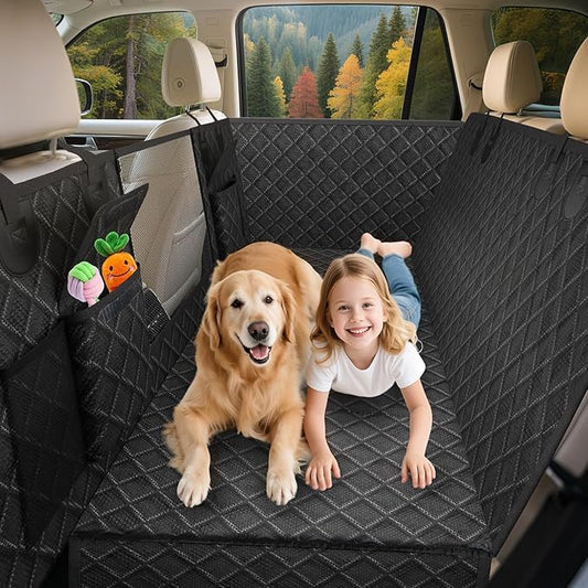 Dog Car Seat Cover for Back Seat - Waterproof Back Seat Extender for Dogs - Hard Bottom Back Seat Pet Cover for Dogs Holds 400 lbs - Dog Hammock for Car - Scratch Proof & Anti Slip &Carry Bag