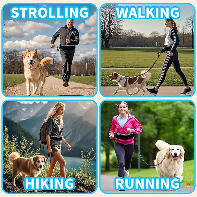 Hands Free Dog Leash with Pouch, Waist Leash for Dog Walking Bungee Leashs Reflective Dual Padded Handles, Running leashe for Dogs Large & Medium Dogs