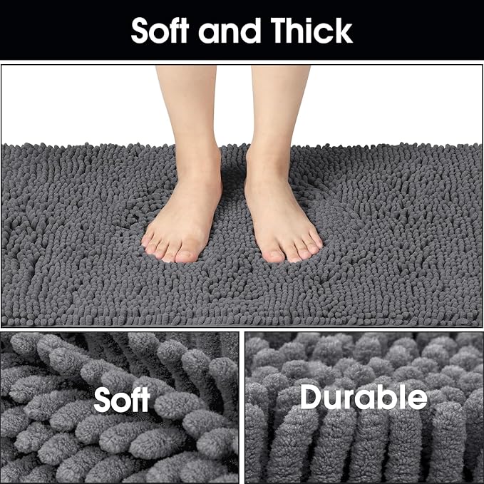 HOMEIDEAS Doormat Indoor Entrance, 60"x36", Highly Absorbent Chenille Large Muddy Dog Washable Non Slip Front Welcome Door Mat for Entryway, Grey