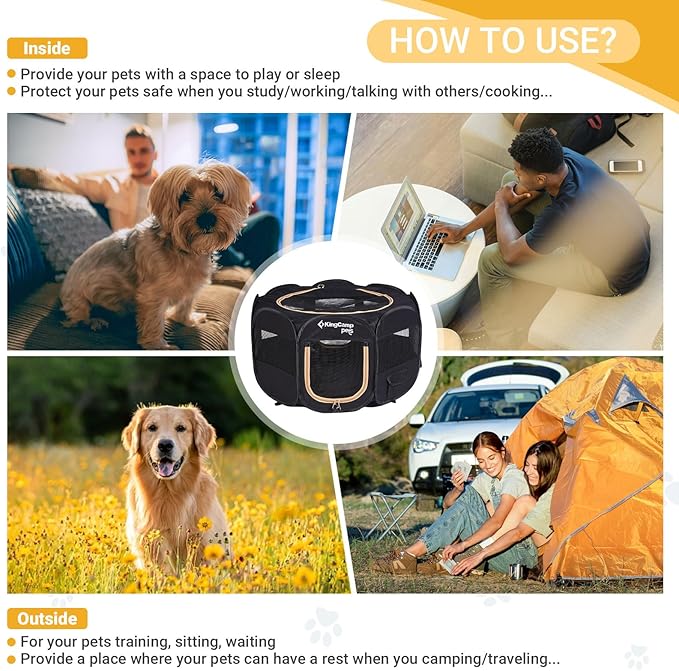 KingCamp Dog Playpen, Portable Foldable Cat Kitten Puppy Tent Crates 29"/36"/50" Pop Up Pet Playpen with Zippered Bottom & Cover for Indoor Outdoor Use (X-Large, Black)