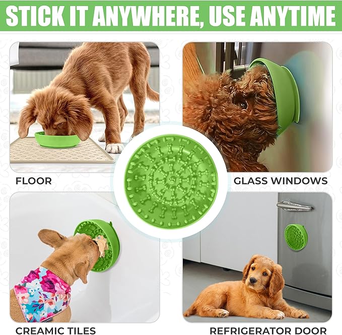 Lick Mat Bowl for Dog–Easy-to-Clean, Non-Slip Design BPA-Free Silicone Lick Mat–Great for Yogurt, or Peanut Butter–Fun Enrichment Slow Feeder & Interactive Dog Toy for Anxiety and Boredom Relief–Green
