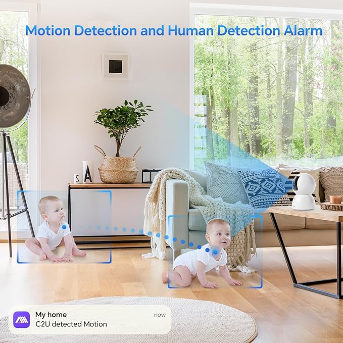 3K Smart Security Camera Indoor with 64GB SD Card,No Monthly Fee,Elderly/Baby Monitor Pet Camera, 360° View, Color Night Vision, AI Motion Tracking, 2-Way Talk,WiFi 6,Cloud Storage Option