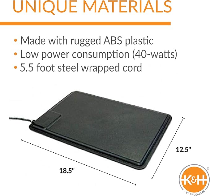 K&H Pet Products Heated Extreme Weather Outdoor Kitty Pad, Waterproof Heated Cat Mat, Pet Warmer for Outside Feral Cat Houses, Indoor Outdoor Warming Pet Mat - Small 12.5x18.5in Black 40W