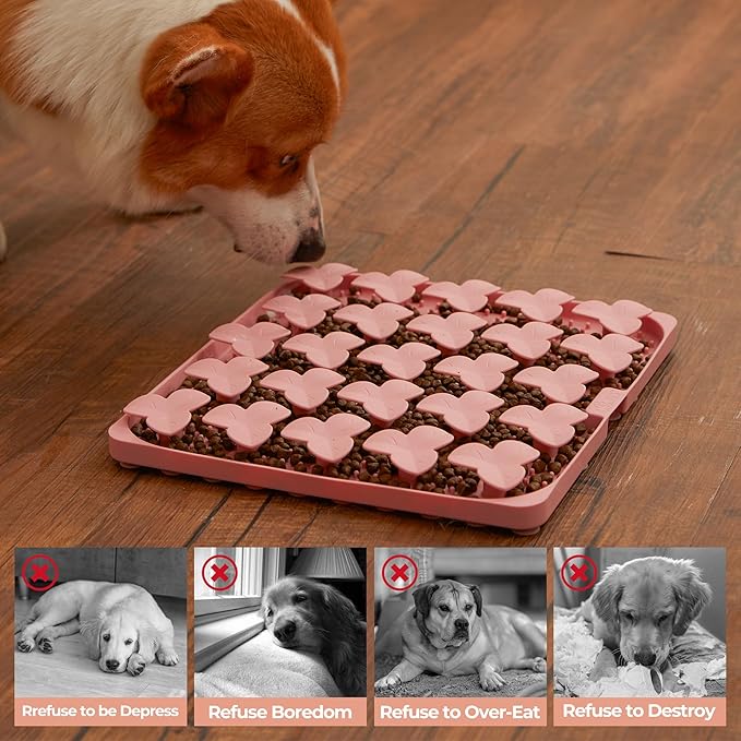 Snuffle Mat for Dogs, Lick Mat for Dogs to Slow Down Eating, Dog Puzzle Toys for Large and Medium Breed Dogs, Silicone Dog Bowls for Dry, Wet, Raw Food, Pink