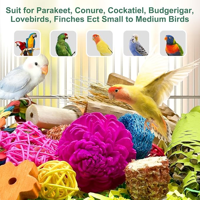 Natural Bird Toy Foraging Parrot Shredding Toys Box Conure Chewing Toys for Cockatiel Lovebird Parakeet Budgie Small-Medium Birds (Colorful)