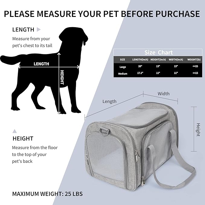 Mile High Life | Outdoor Travel Pet Carrier | Kitty Puppy Cat Carriers | Collapsible Dog Carrier for Small Medium Dogs | Cat Crates w Breathable Mesh with Soft-Sided (Grey, Medium)