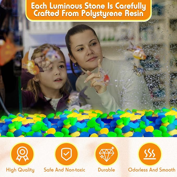 100 Pcs Glow in The Dark Rocks Glow in The Dark Pebbles Outdoor Fish Tank Rocks Aquarium Gravel Luminous Stones for Walkway Succulent Plant Halloween Decor(1.8 Inch,Multicolor)