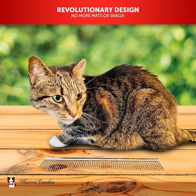 Warren London Cat DeMatter Pro Max | 9" Copper Grooming Comb for Cats | Detangles Mats, Knots & Loose Fur – Gentle, No-Pull Design for Long, Thick, or Tangled Coats | Professional Cat Grooming Tool
