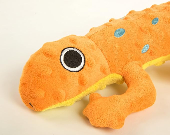 goDog Amphibianz Gecko Squeaky Plush Dog Toy, Chew Guard Technology - Orange, Large