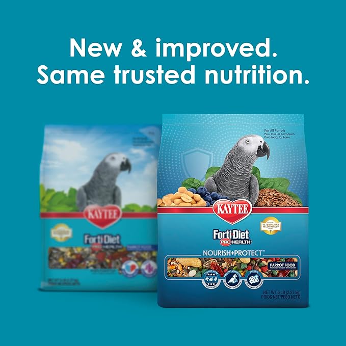 Kaytee Forti-Diet Pro Health Nourish+Protect Parrot Food, Comprehensive Nutrition Backed by Science, Digestive Health, Immune Support, 5 pounds