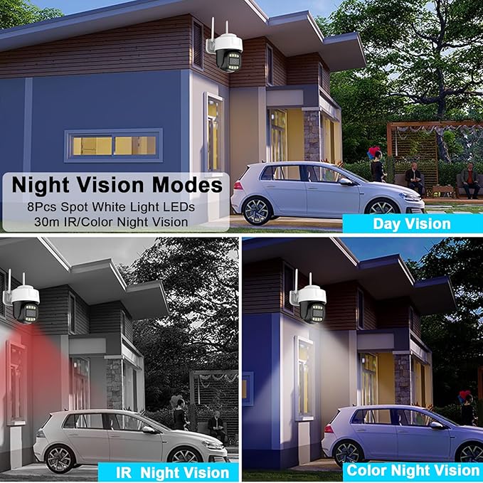 2K Outdoor Security Cameras, 3MP Pan-Tilt 360° View IP Surveillance Camera, 2.4G WiFi Dome Cameras for Home Security, Motion Detection and Siren, 2-Way Audio, Full Color Night Vision, Waterproof