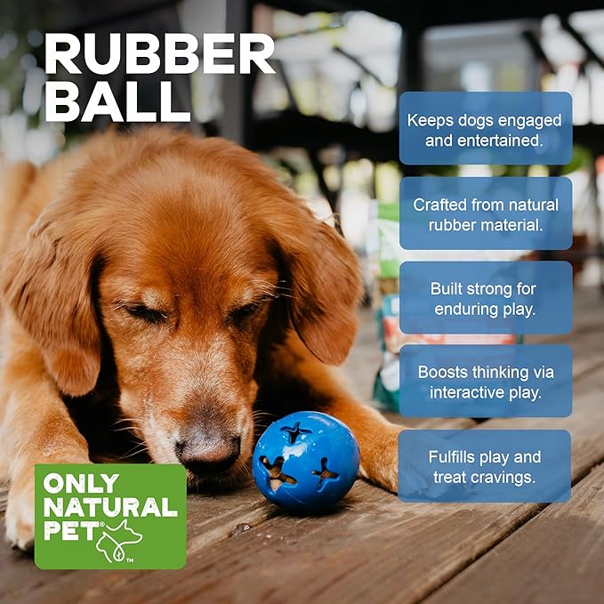 Only Natural Pet Rubber Boredom Buster Treat Stuffer Dog Toys - Interactive Stuffable Feeder Dispenser Fillable Durable Play Puppy Medium Large XS Chew Pup Hide Holder Easy Refill -RubberBall/DarkBlue
