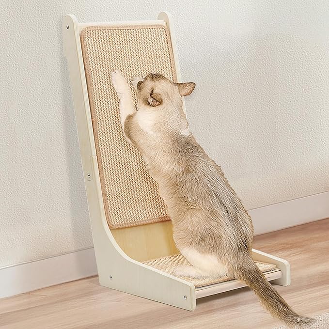 105° Cat Scratcher, L-Shaped Sisal Cat Scratching Pad for Indoor Cats, Floor-Mounted Scratch Board with Catnip & Interactive Mouse Toy