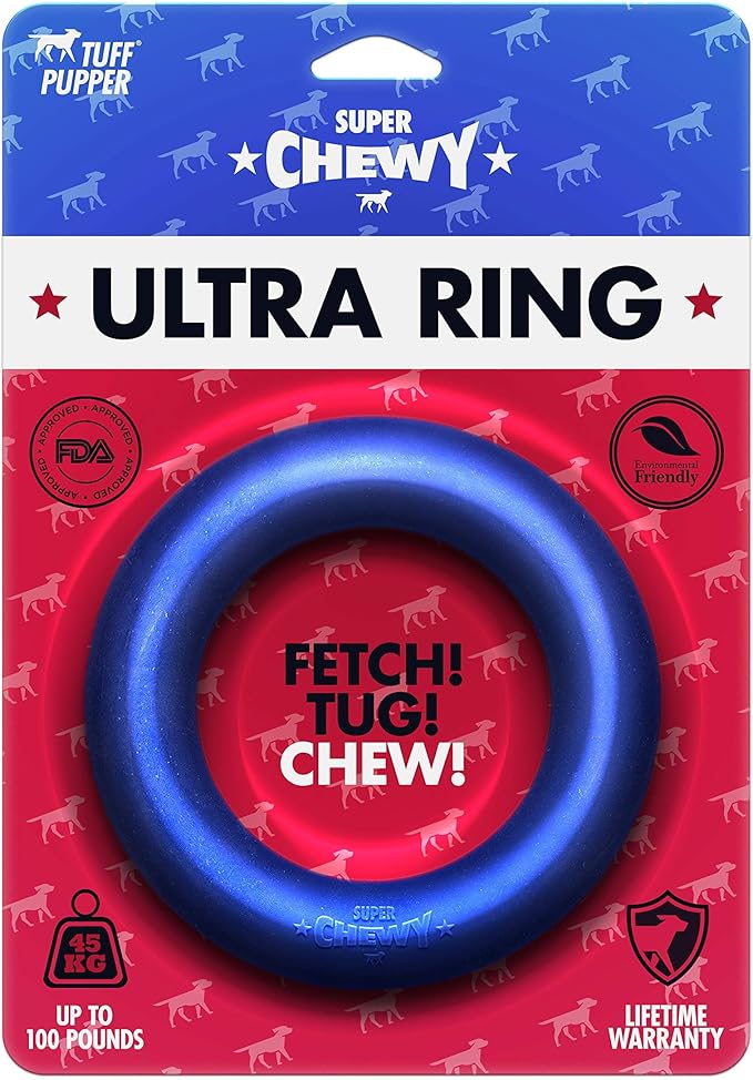 Tuff Pupper SuperChewy Tough Dog Ring Toy | Lifetime Replacement | Strong Natural Rubber | Chew Toys for Aggressive Chewers | Durable Tug Play | Strong Dog Ring Toy | Large Breed Tested