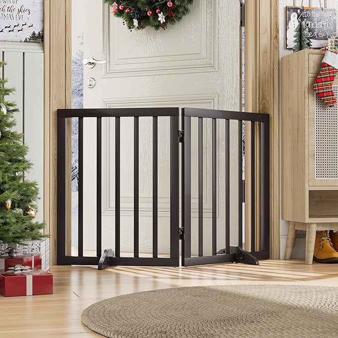 Freestanding Foldable Dog Gate 2 Panel,Fully Assembled Dog Gates for Doorways, Wooden Pet Gates for The House, 24-inch Tall Pet Gate Indoor