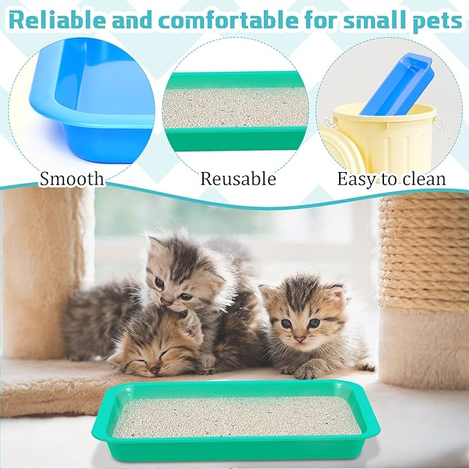 Tessco for you 3 Pcs Open Small Kitten Litter Box Rabbit Pan Waterproof Plastic Litter Tray Travel Toilet for Cats Bunny Guinea Pig Small Pet, Easy Clean(Classic Color,15.1 x 12 x 1.4 Inch)