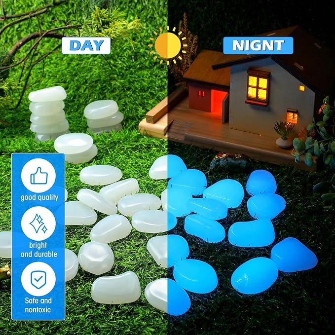 100 Pcs Glow in The Dark Rocks Glow in The Dark Pebbles Outdoor Fish Tank Rocks Aquarium Gravel Luminous Stones for Walkway Succulent Plant Halloween Decor(1.8 Inch,White)