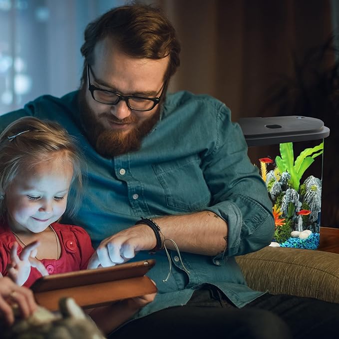 Koller Products Aquarium Fish Tank 4.5 Gallon Starter kit, Self Cleaning System Efficiency Filter 7 Color LED Lights and Timer, Plastic Small Fish Tank for Betta Guppies Neon Snail Ornamental Shrimp