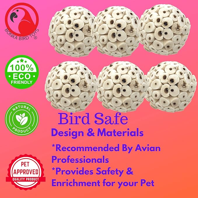 Bonka Bird Toys 2117 Pk6 Sola Atta Balls Foot Talon Craft Part Parrot Bird Toys Conure Parakeet Cockatiel and Similar