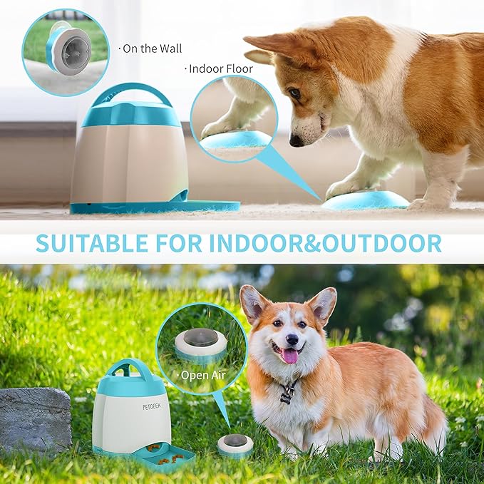 PETGEEK Automatic Dog Feeder/Treat Dispenser with Rechargeable Button Remote Control, Interactive Dog Food Puzzle & Stimulation Toys, 400ml Capacity Pet Dispensing Toy for Indoor/Outdoor Play