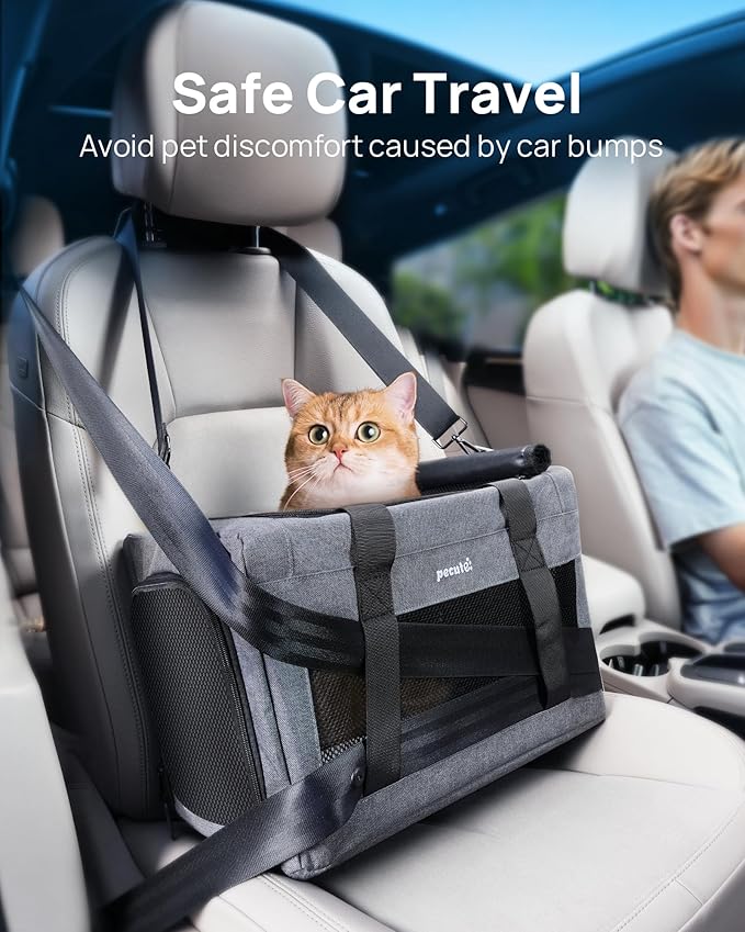 Airline Approved Cat Carrier, Pet Carrier Soft-Sided, Portable Dog Carrier with Stable Structure, TSA Approved Pet Carrier for Pets Less Than 12lbs, Cat Carrier Bag Suitable for Travel, Gray