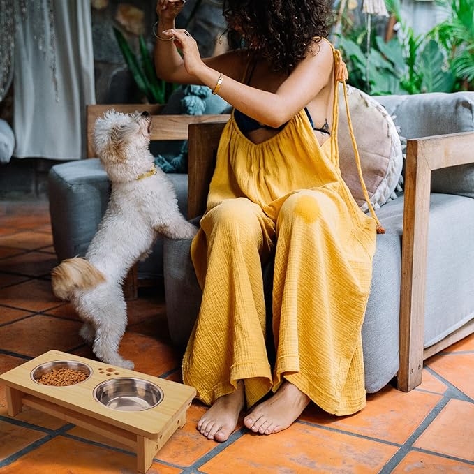 HTB Elevated Dog Bowls,Raised Dog Bowl Stand with 2 Stainless Steel Bowls, Elevated Raised Dog Bowls for Large Medium Small Sized Dogs