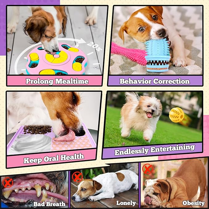 PETCARE 9 PCS Interactive Enrichment Dog Puzzle Toy Set, Mentally Stimulating Cognitive Dogs Toys for Small Medium Smart Dogs Cat, Includes Treat Dispensing Dog Toys, Lick Mat, Puppy Teething Chew Toy