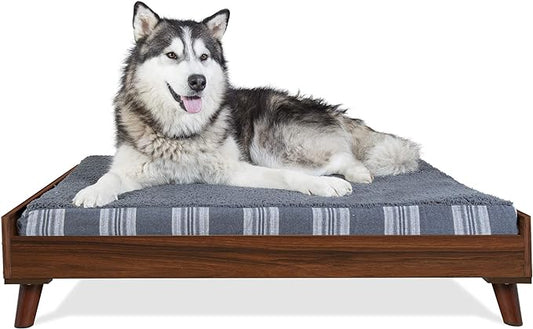 Furhaven (Old Version) Elevated Dog Bed Frame for 44" x 35" XL Dog Beds, Easy Assembly - Mid-Century Modern Bed Frame - Walnut, Jumbo/XL