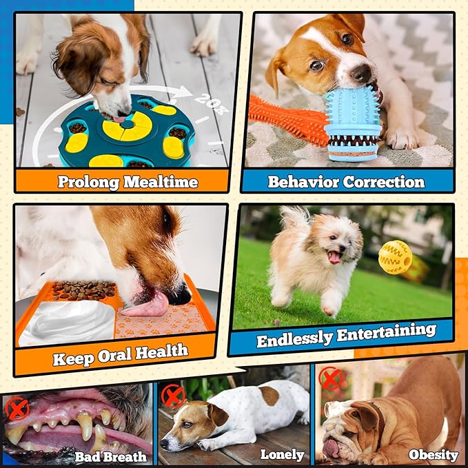 PETCARE 9 PCS Interactive Enrichment Dog Puzzle Toy Set, Mentally Stimulating Cognitive Dogs Toys for Small Medium Smart Dogs Cat, Includes Treat Dispensing Dog Toys, Lick Mat, Puppy Teething Chew Toy