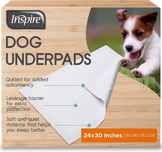 Inspire White Disposable Dog Pee Pads, 120ct Disposable Puppy Training Pads | Puppy Pads for Dogs (30" x 24")