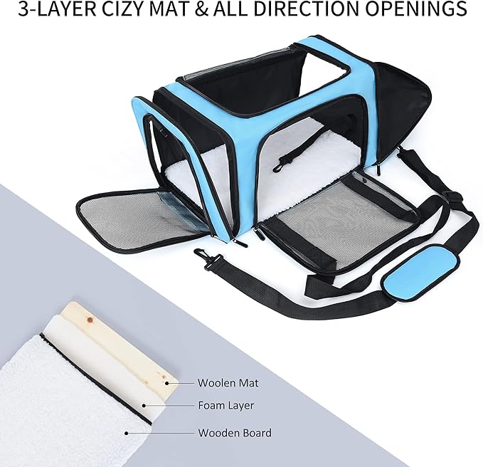 Mile High Life | Outdoor Travel Pet Carrier | Kitty Puppy Cat Carriers | Collapsible Dog Carrier for Small Medium Dogs | Cat Crates w Breathable Mesh with Soft-Sided (Blue, Large)
