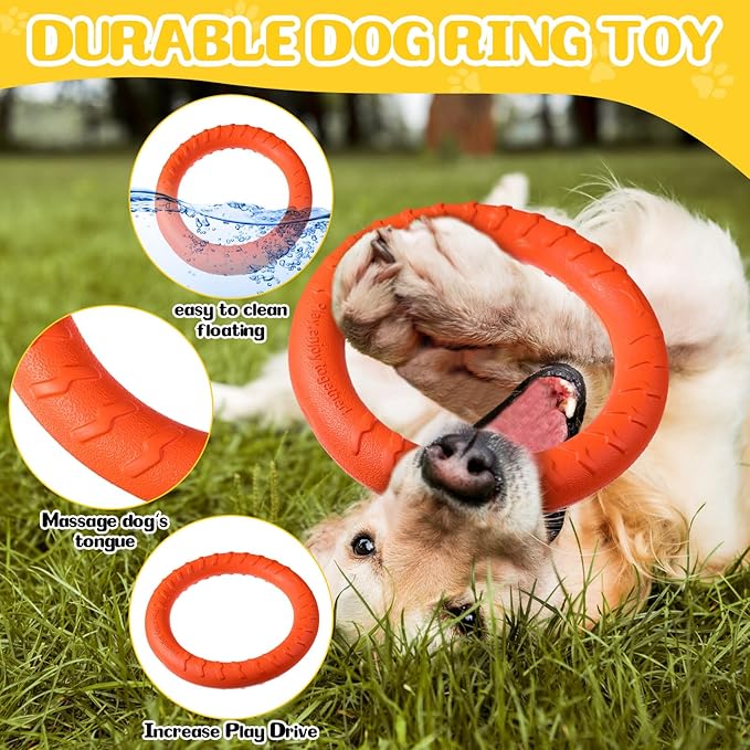 3 Pack Large Dog Training Ring Chew Toy for Aggressive Chewers Flying Disc Floating Ring for Large/XL Breeds Dog Toy Interactive Training Outdoor Playing