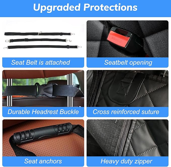 Dog Car Seat Cover, Back Seat Cover for Dogs-Supports 400lb, Waterproof Dog Cars Seat Cover-Back Seat Pet Cover for Car SUV & Trucks, Pet Hammock for Car- Seat Cover for Dogs (1 Pack Black)