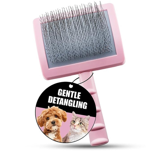 Tauro Pro Line Plastic Long & Short Hair Slicker Dog Brush for Deshedding & Detangling - Pink Slicker Brush for Dog & Cat Grooming - 0.98″ Pins, Non-Slip Grip, Size L