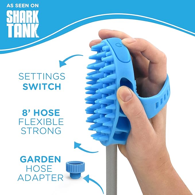 Aquapaw Dog Bath Brush Pro & Dog Shower Attachment - Large Silicone Rubber - Sprayer & Scrubber in One with 8ft Hose Attachment & Shower Wand for Bathing - Pet Bath Supplies