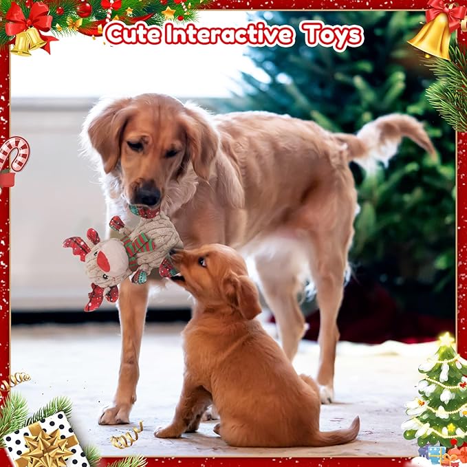 Christmas Dog Toys, Funny Squeaky Reindeer Toy with Crinkle Paper Attract Pets, Interactive Plush Chew Toys, Adorable Christmas Elk Dog Gifts for Small Medium Large Dogs