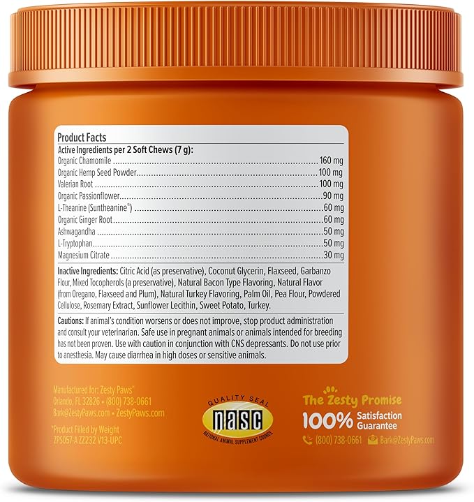 Zesty Paws Calming Chews for Dogs - for Everyday Stress, Relaxation, Composure, and Separation Turkey 90 Count