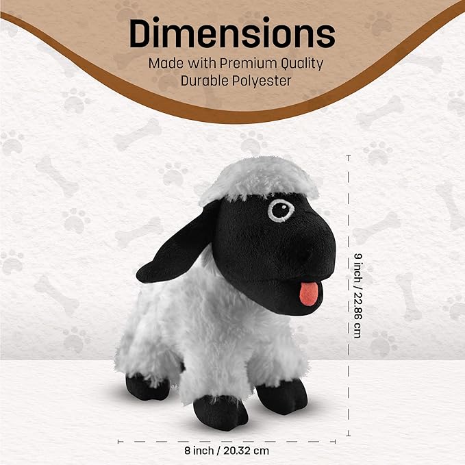 FGA Marketplace Black Sheep Plush Toy - Entertaining Plushy Lamb with 2 Squeakers, Suitable for Small to Medium-Sized Dogs - Made with Soft, Highly-Durable, & Pet-Safe Polyester Material