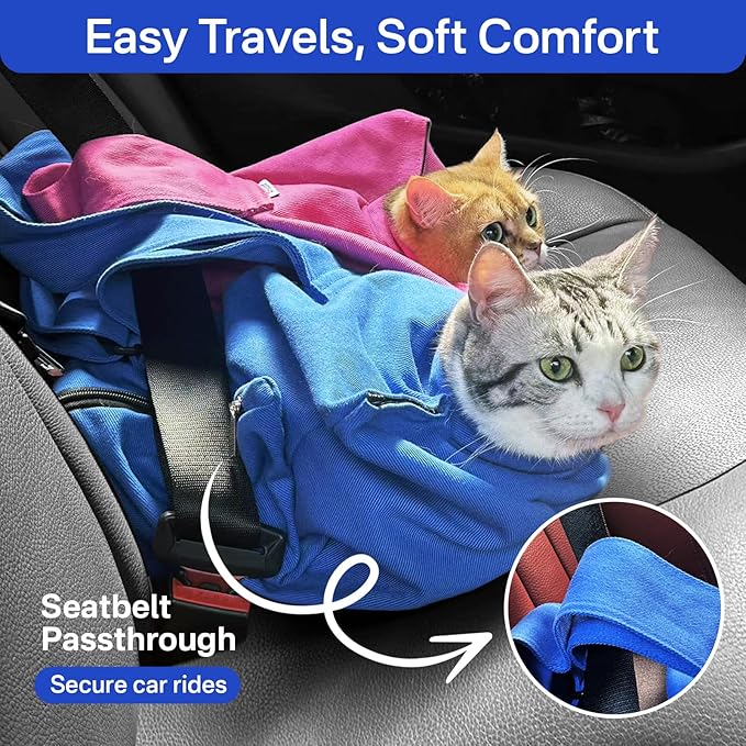 Cat Carrier Soft, Cat Sling for Medium & Large Cats up to 20lbs | Escape-Proof & Anxiety-Reducing Design, Restraint Bag for Vet Visits, Nail Trimming & Travel –Caramel