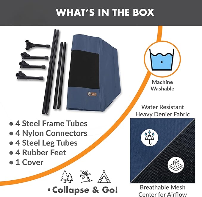 K&H Pet Products Outdoor Elevated Dog Cot, Breathable Cooling Elevated Cot Hammock Pet Bed for Large Dogs, Washable Mesh Cover, Raised Metal Frame, Collapsible, Portable - Large 42 X 30in Blue